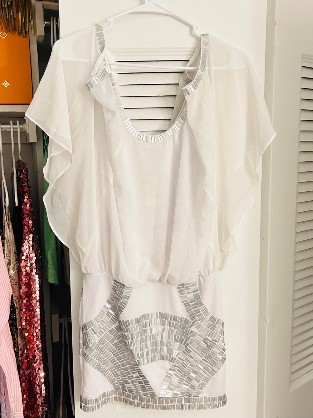 White Embellished Flutter Sleeve Women’s Top